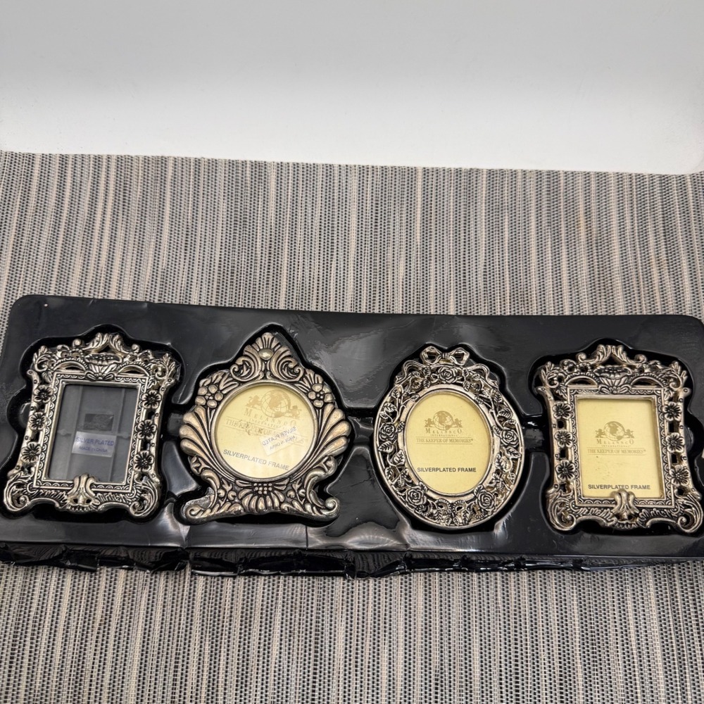 Melannco Silver Plated Mini Picture Frame Set Ornate Floral Vintage Style 4pc